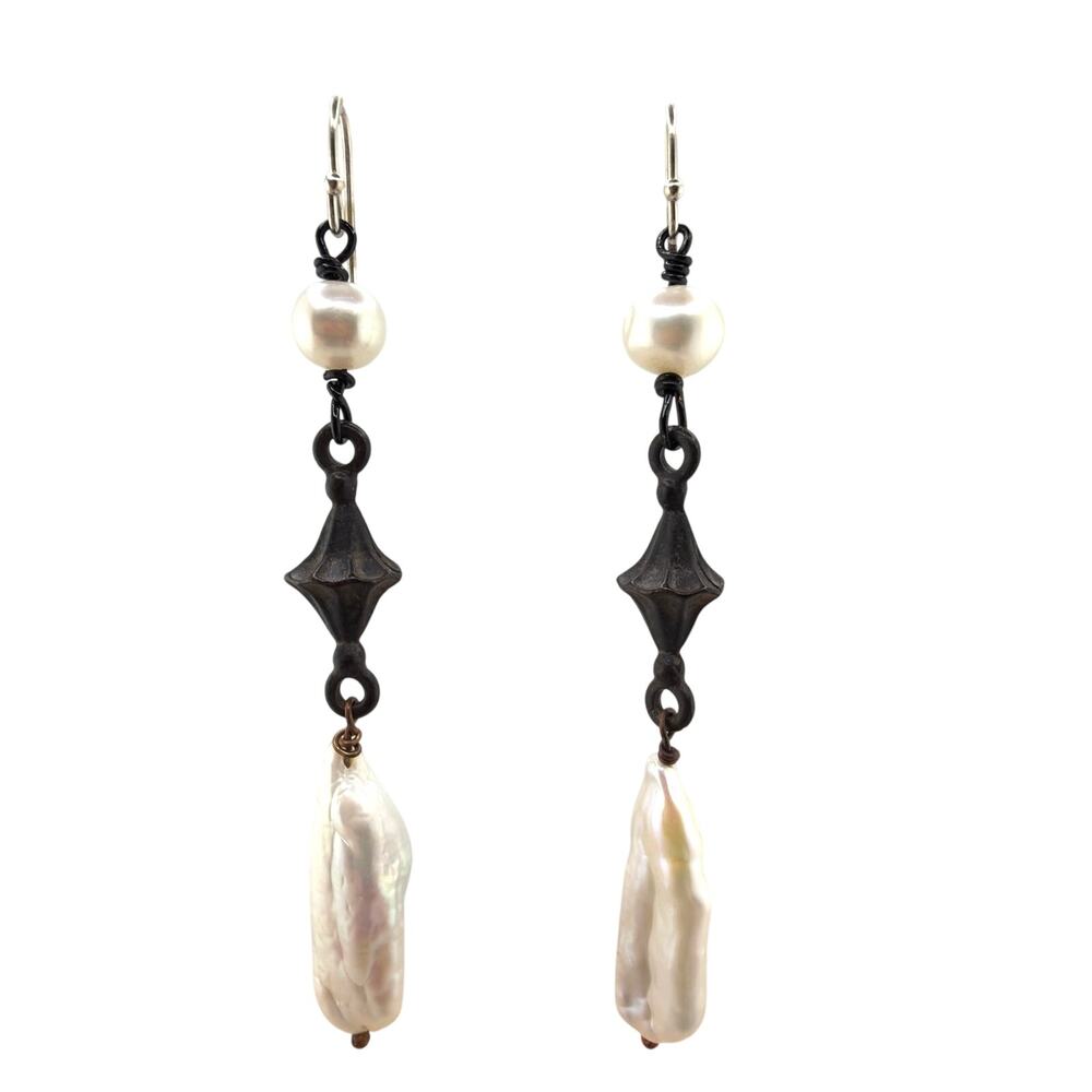 Artisan Handcrafted OOAK Freshwater Pearl Charm Dangle Earrings